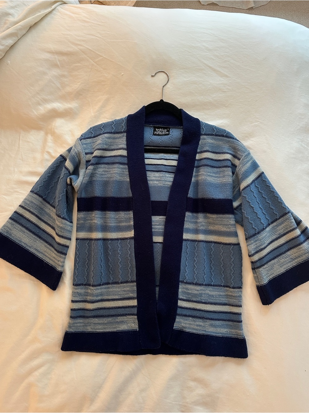 Vintage Navy and Light Blue Striped Open-Front Cardigan